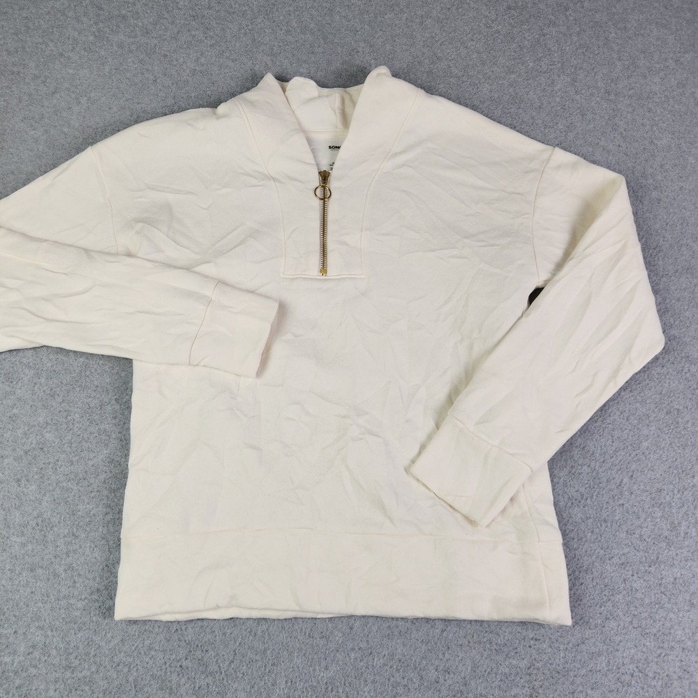 Sonoma Sweatshirt Women XS Ivory Silk Relaxed Fit Long Sleeve 1/4 Zip Mock Neck